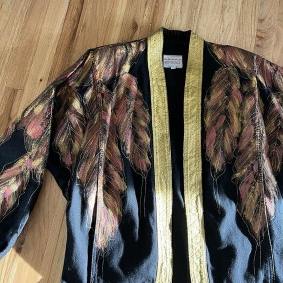 Vintage Sundance Black Denim Jean Handpainted 4 Piece‎ Set Crain Design Large - Picture 5 of 10